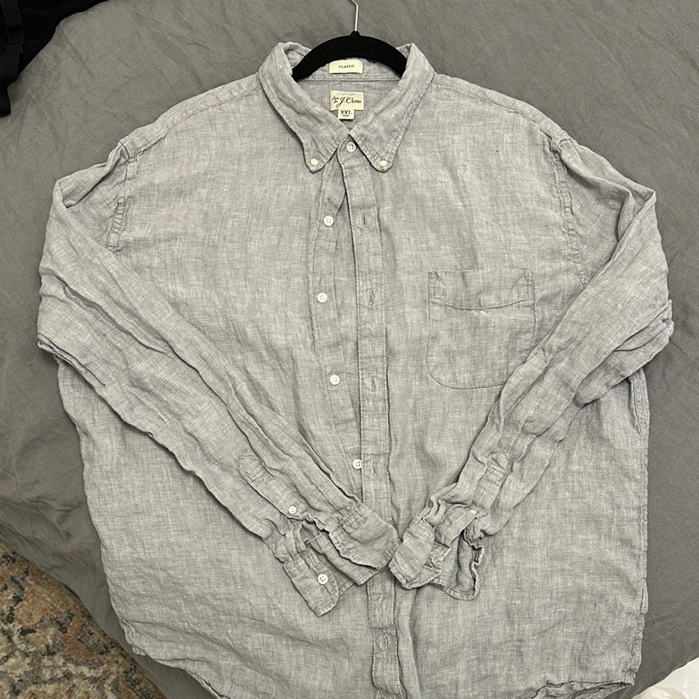 J. Crew Gray LINEN Casual Button Down Shirt